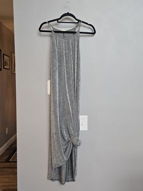 Caution to the Wind Black White Striped Ribbed Knit High Neck Maxi Dress